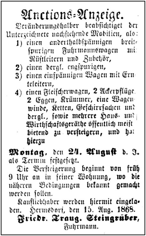 1868-08-24 Hdf Versteigerung Steingrueber
